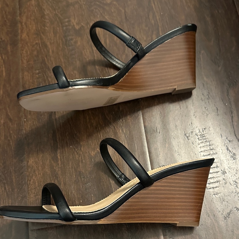 J. Crew Black Double-Strap Leather Slide Mules - Picture 2 of 4